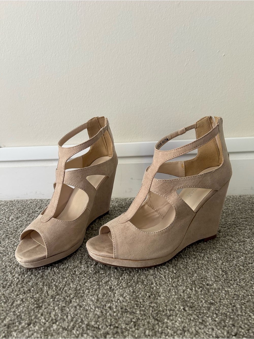 Beige Suede Wedge Sandals